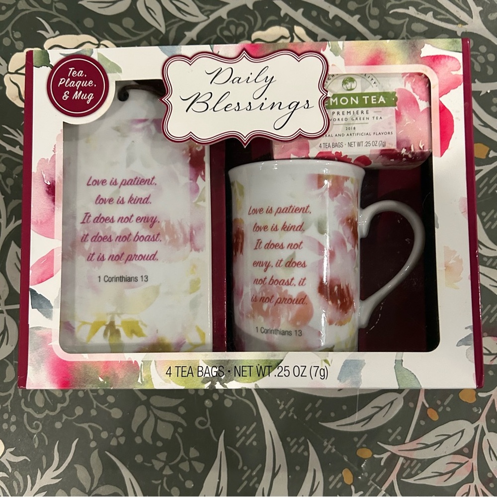 Tea Plaque and Mug Set - Floral Design